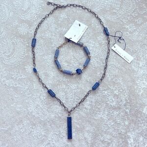 Brand New Aureus + Argent Necklace & Bracelet Set Alexandria Narrow Pendant Blue